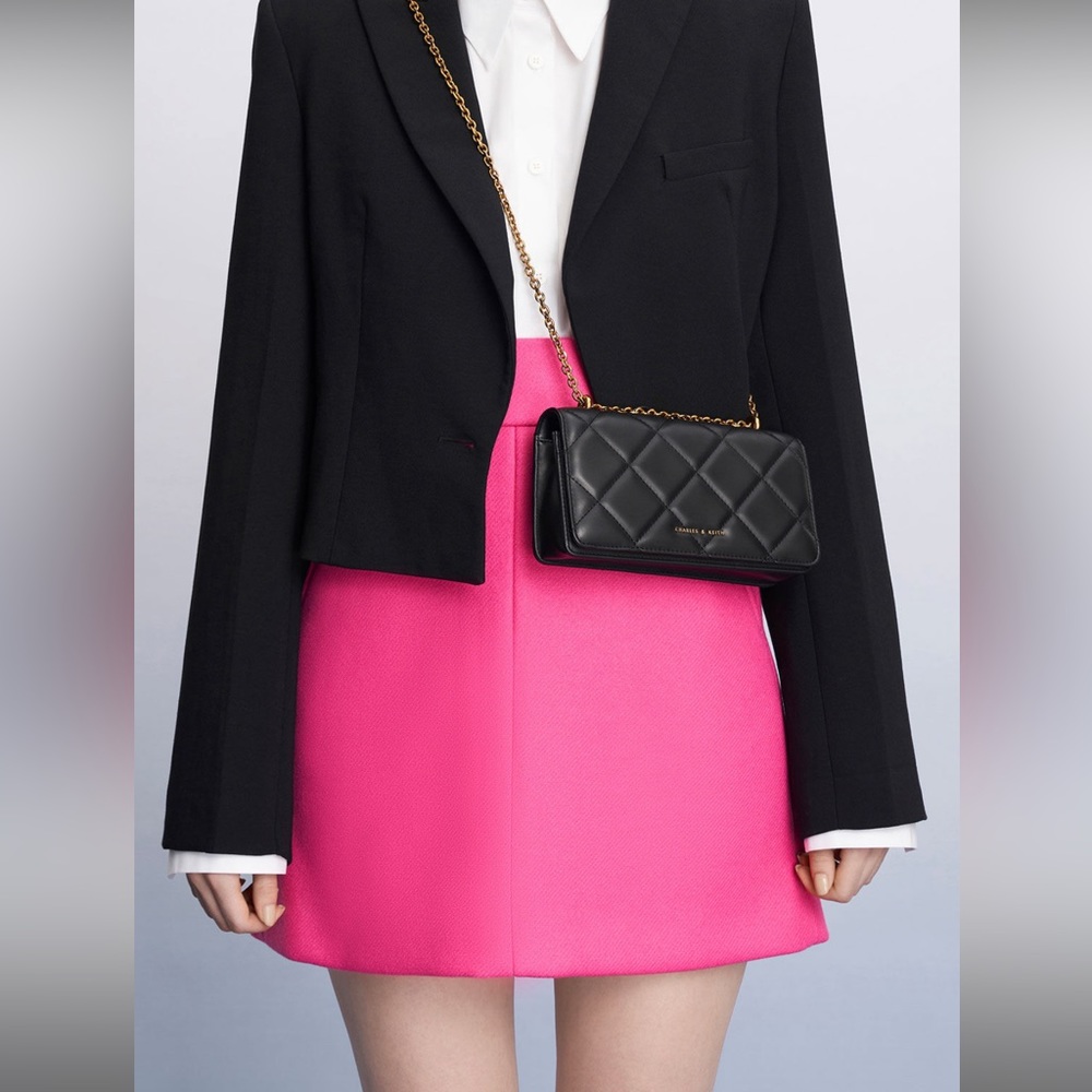 Charles Keith Puffuto Chain Handle Quilted Long Wallet